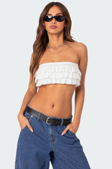 Nia Ruffled Eyelet Bandeau Top