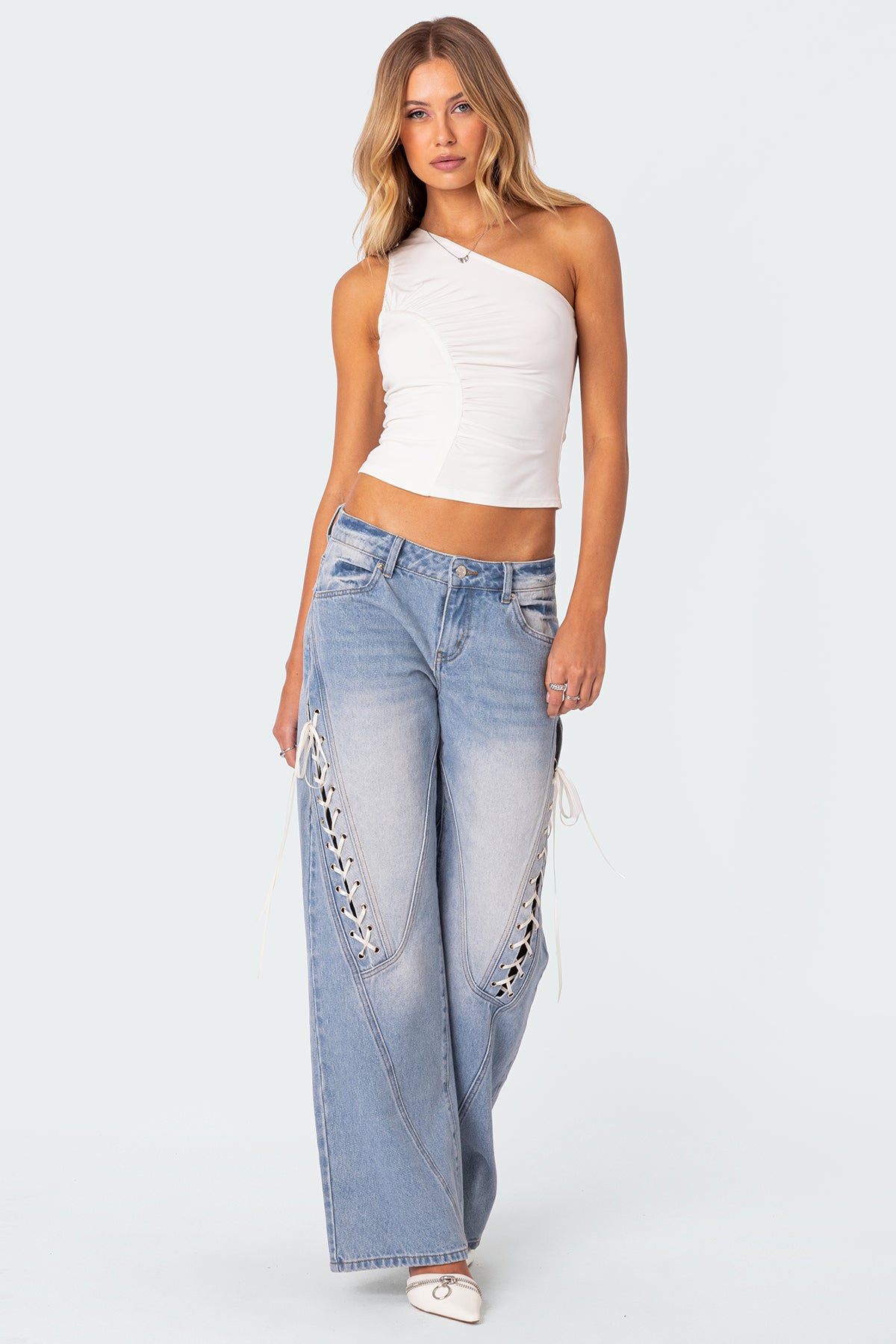 Low Rise Ribbon Lace Up Jeans