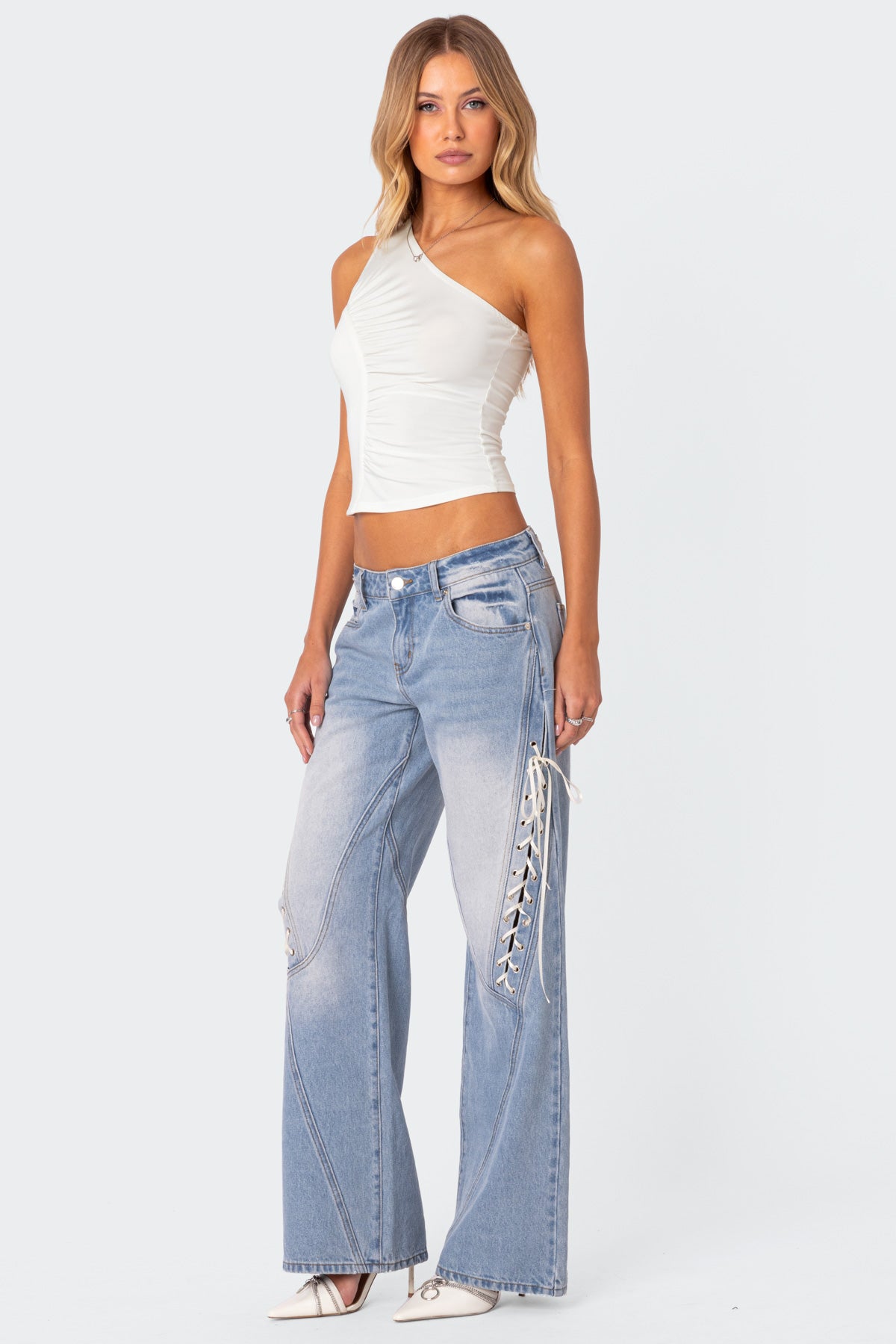 Low Rise Ribbon Lace Up Jeans