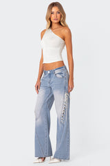 Low Rise Ribbon Lace Up Jeans