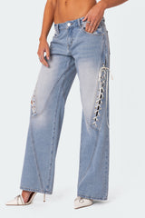 Low Rise Ribbon Lace Up Jeans