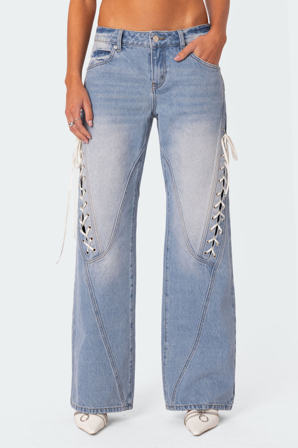 Low Rise Ribbon Lace Up Jeans