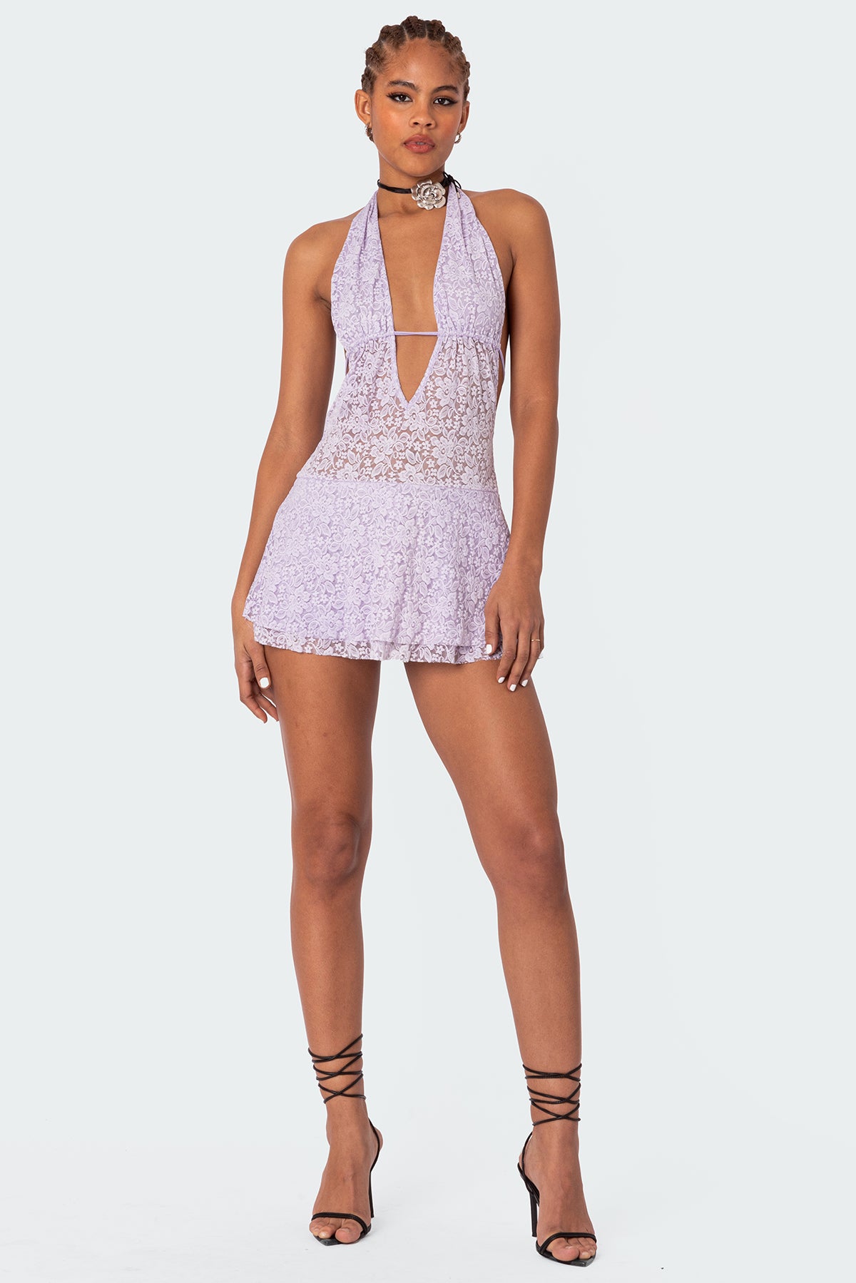 Danny Open Back Sheer Lace Mini Dress