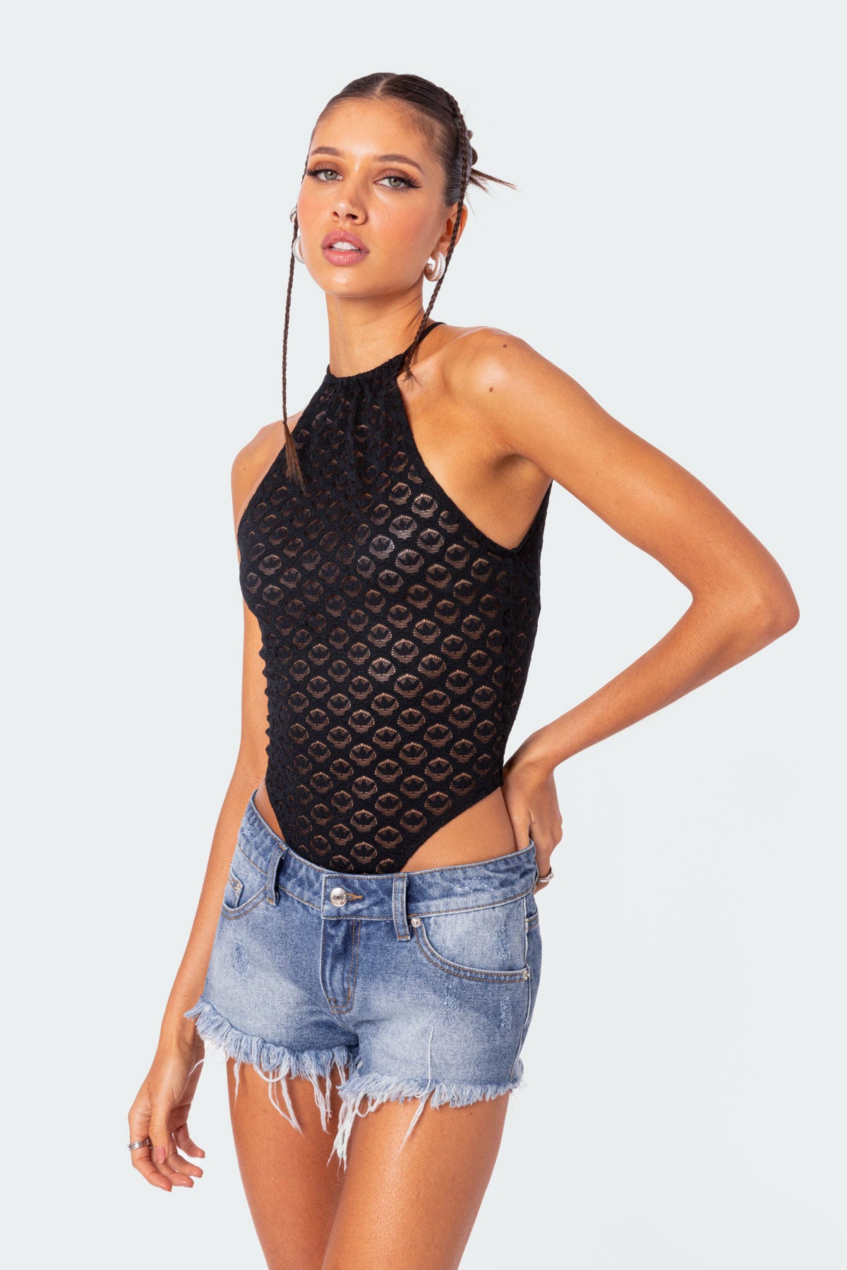 Sheer Lace Open Back Bodysuit