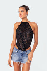 Sheer Lace Open Back Bodysuit