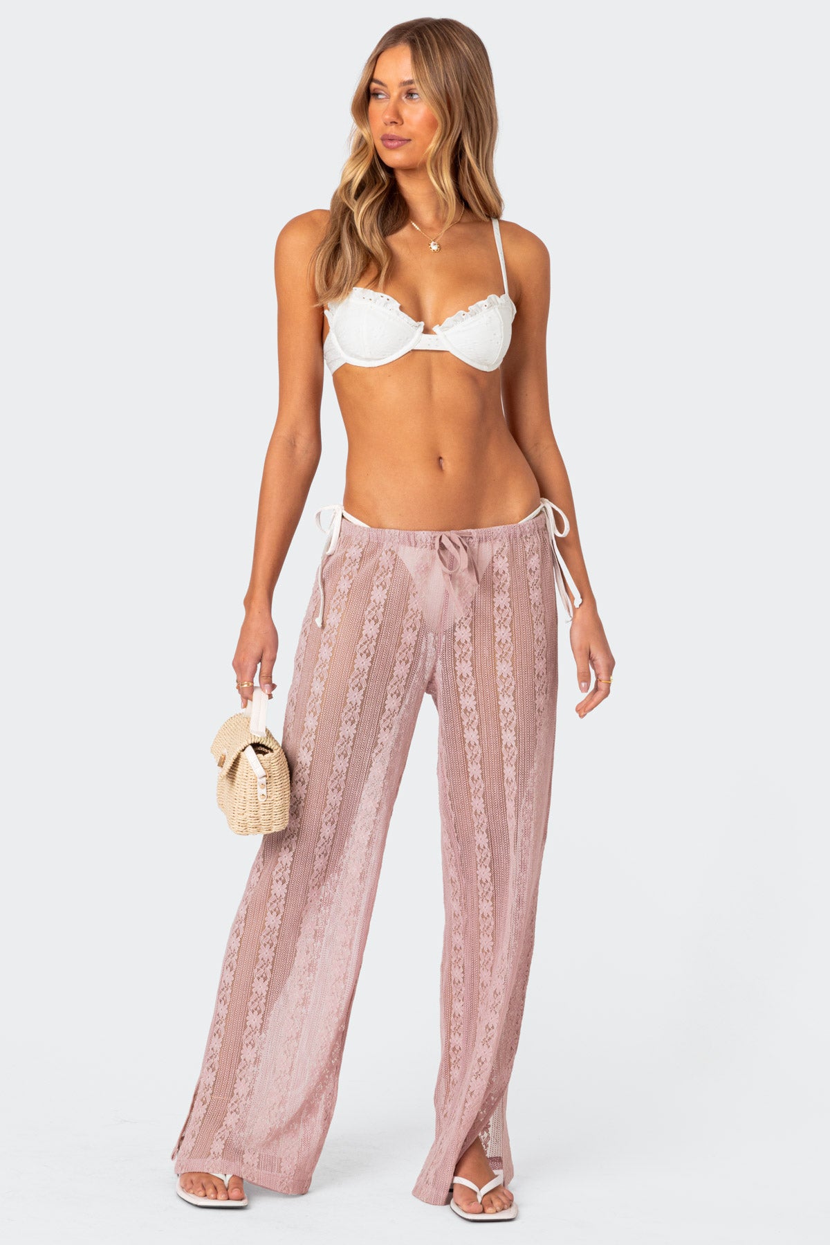 Embroidered Sheer Lace Pants