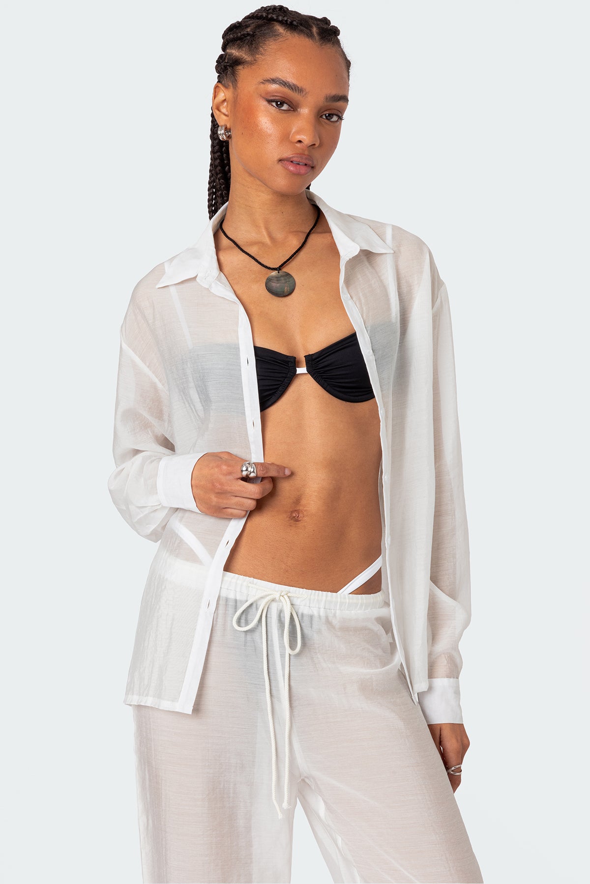 Breezy Oversized Sheer Button Up Shirt