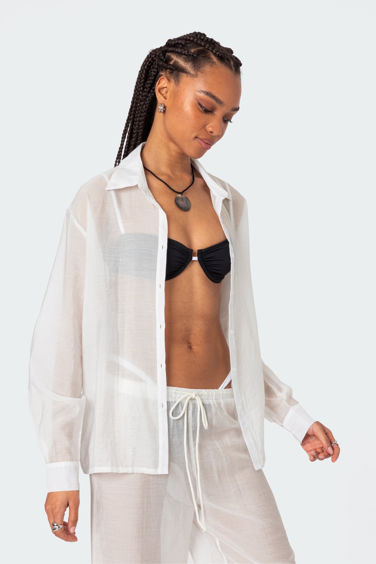 Breezy Oversized Sheer Button Up Shirt