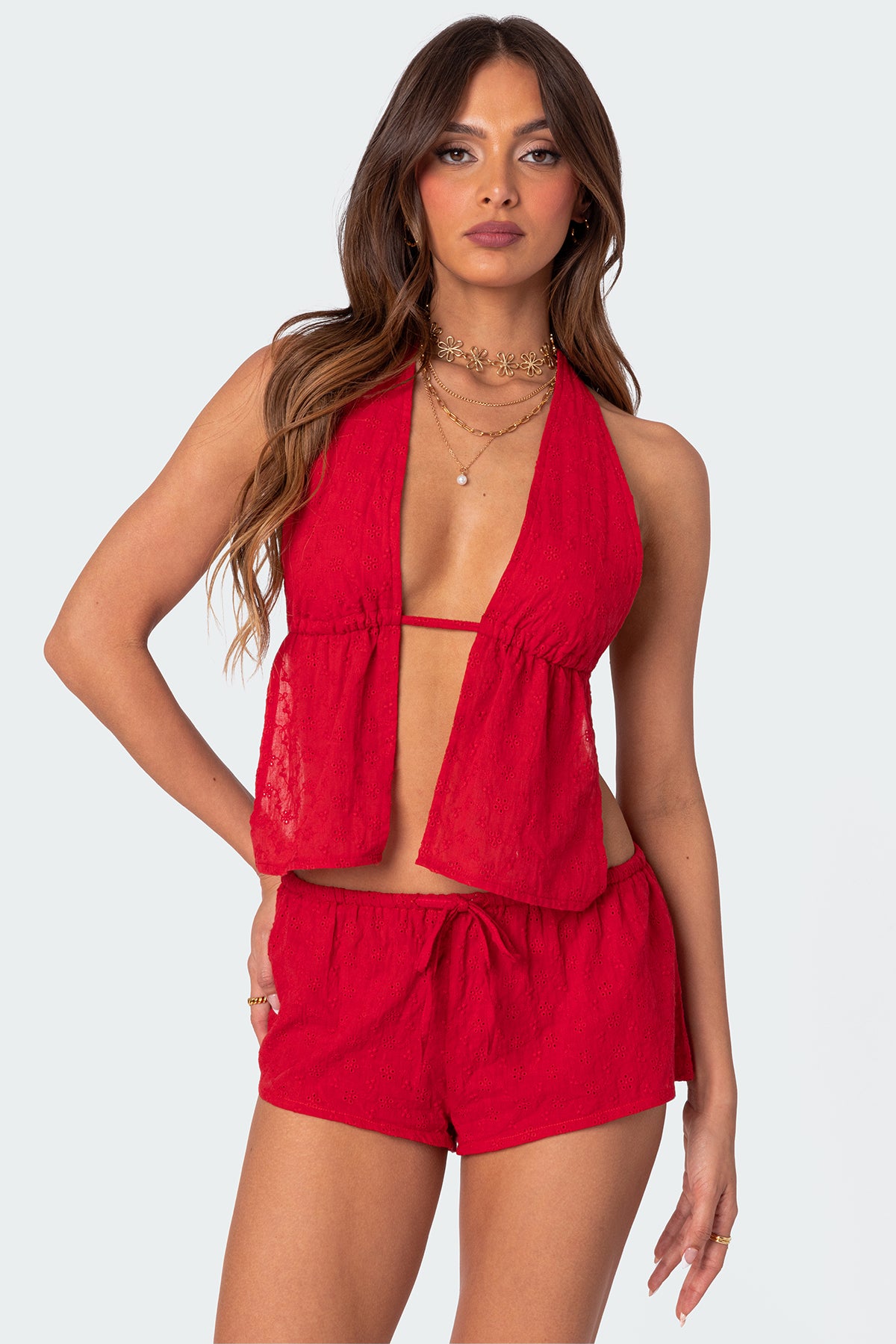 Cayenne Eyelet Split Front Top