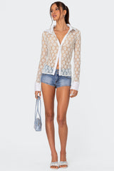 Cecilia Sheer Lace Button Up Shirt