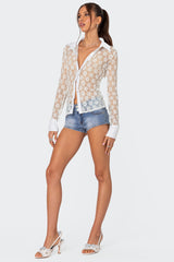 Cecilia Sheer Lace Button Up Shirt