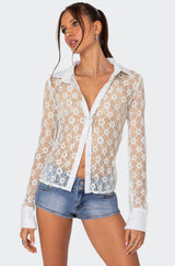 Cecilia Sheer Lace Button Up Shirt