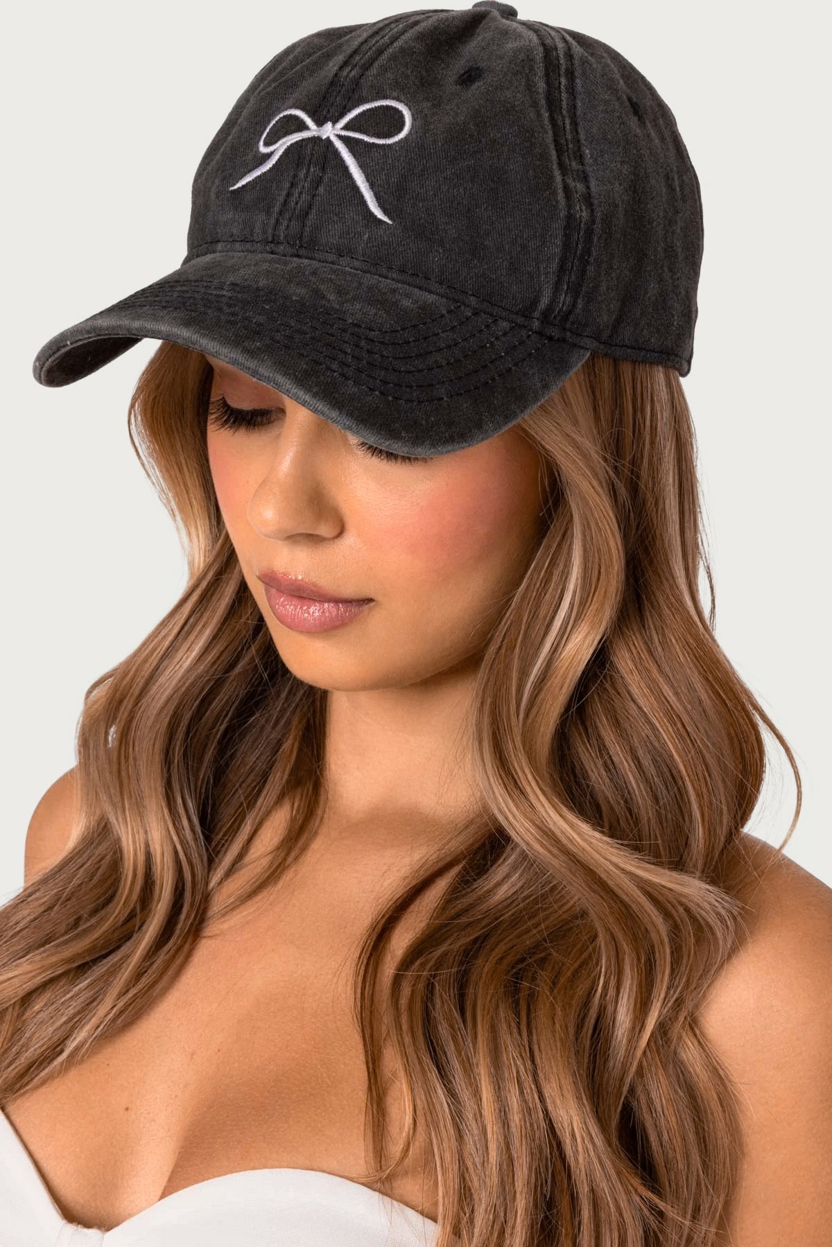 Embroidered Bow Washed Baseball Cap