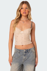 Nicola Sheer Mesh Printed Bra Top