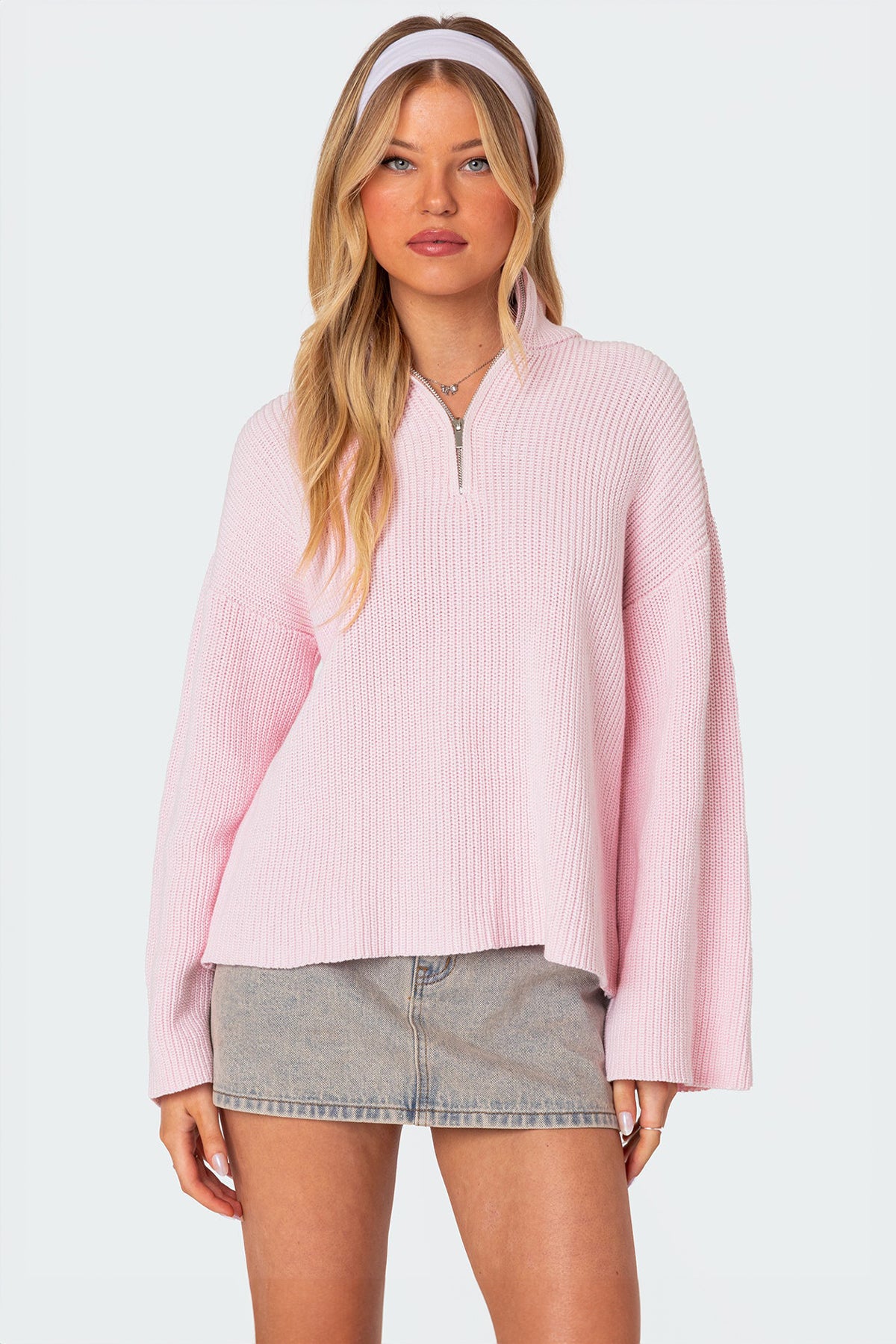 Amour High Neck Oversized Zip Sweater