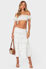 Tiered Cotton Lace Midi Skirt