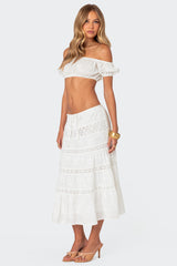 Tiered Cotton Lace Midi Skirt