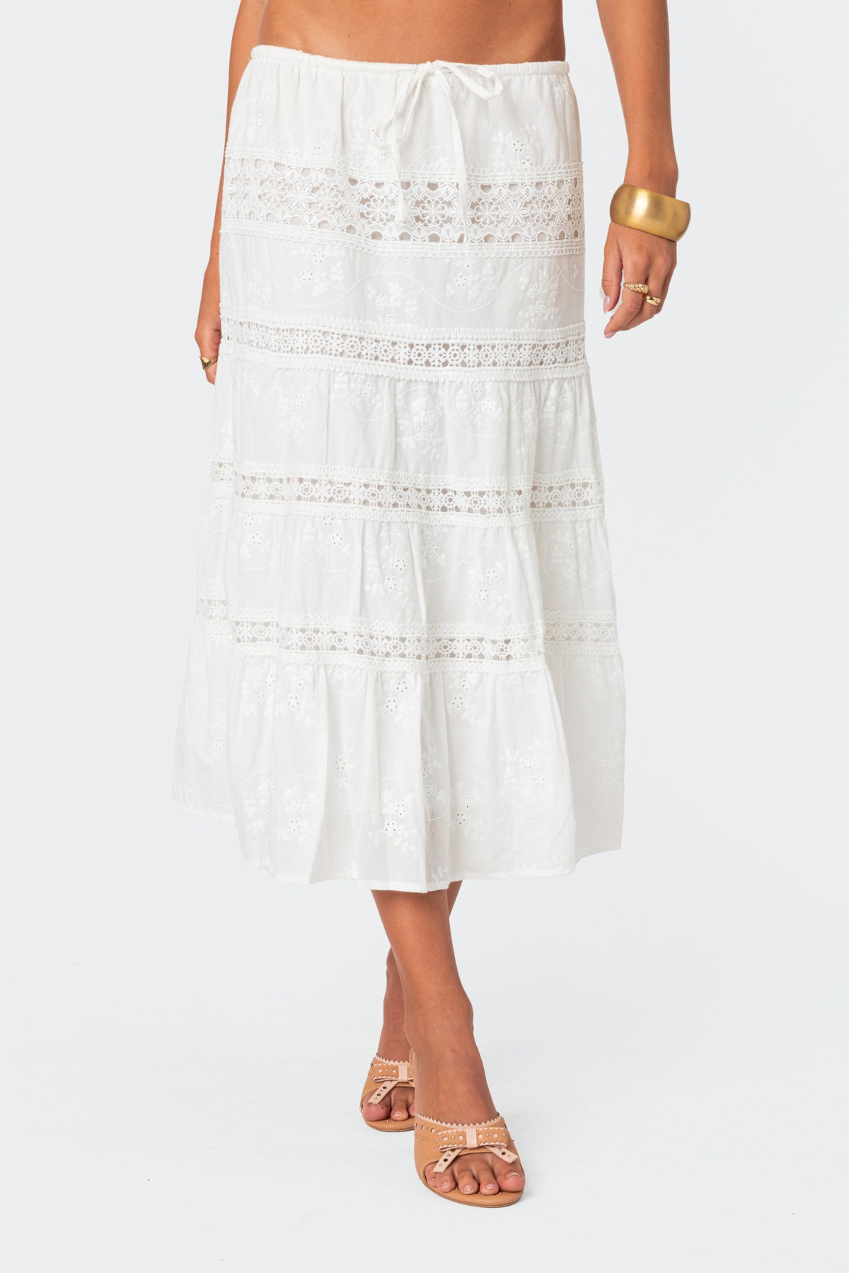 Tiered Cotton Lace Midi Skirt