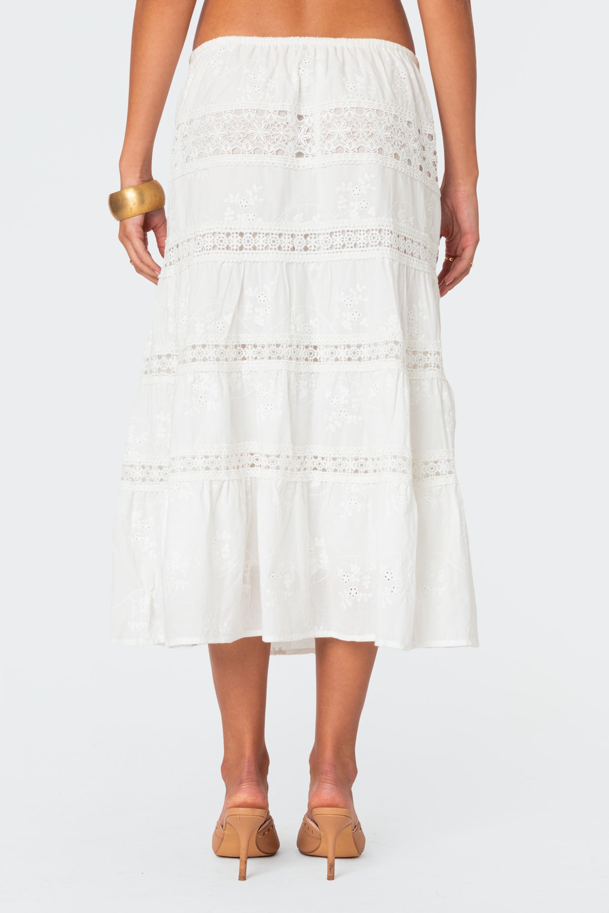 Tiered Cotton Lace Midi Skirt