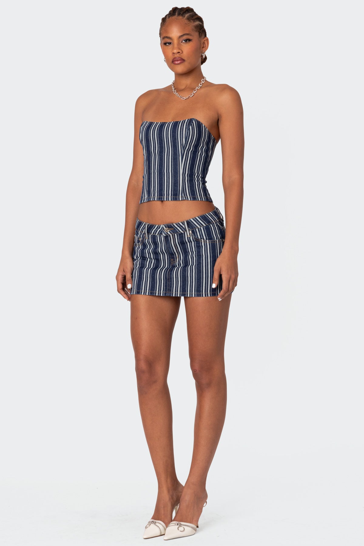 Inez Striped Denim Mini Skirt