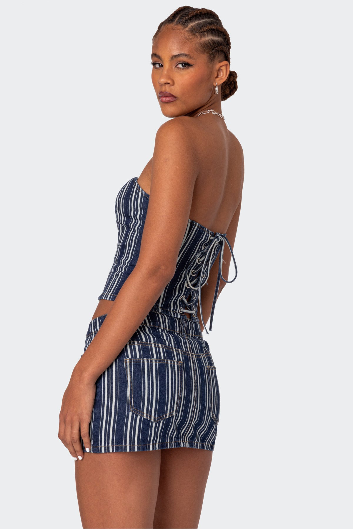 Inez Striped Denim Corset