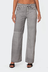 Gingham Printed Low Rise Jeans