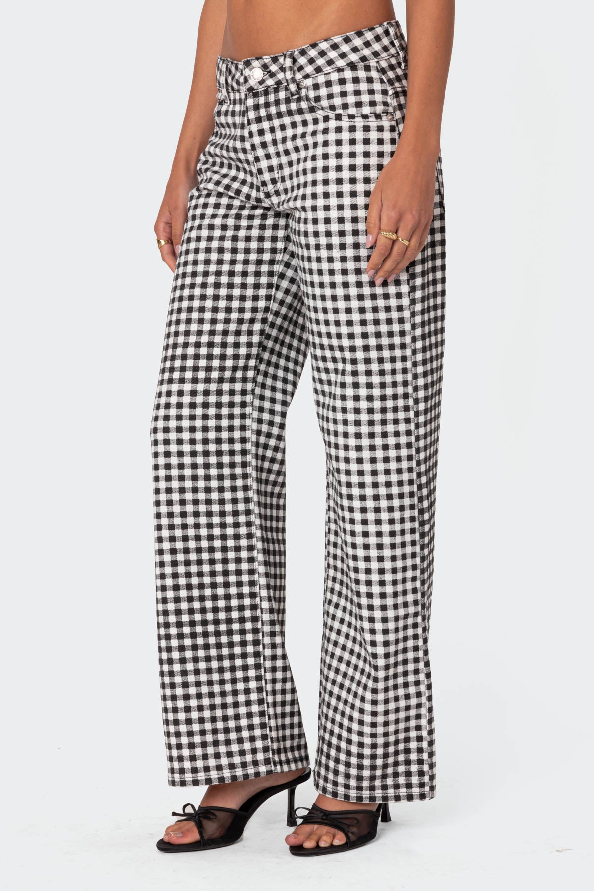 Gingham Printed Low Rise Jeans