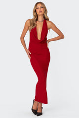 Cowl Neck Open Back Maxi Dress