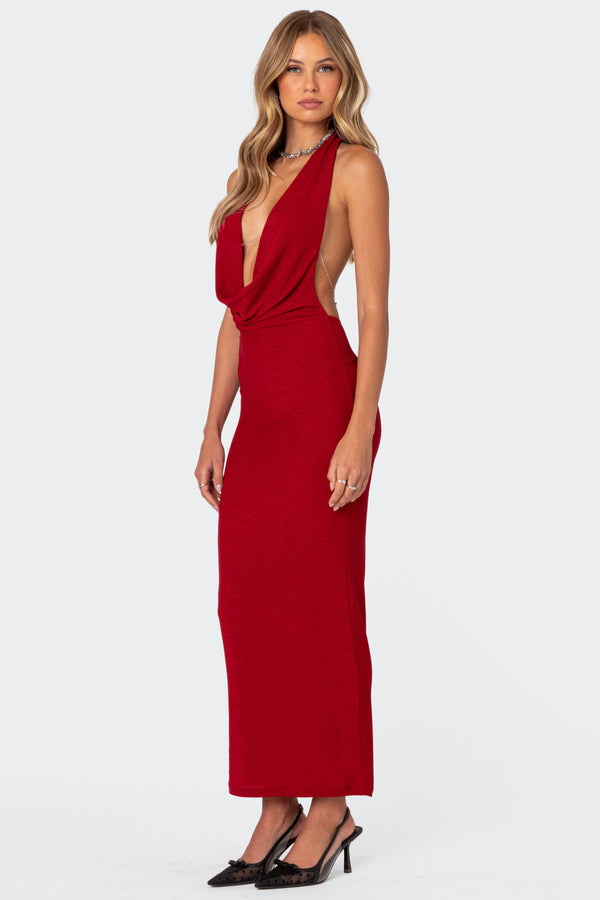 Cowl Neck Open Back Maxi Dress