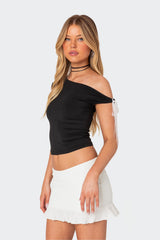 Lace Bow Asymmetric Top