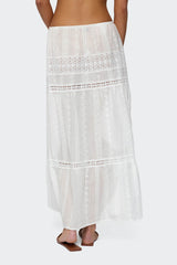 Embroidered Cotton Lace Slitted Maxi Skirt