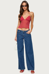 Polka Dot Backless Chiffon Top