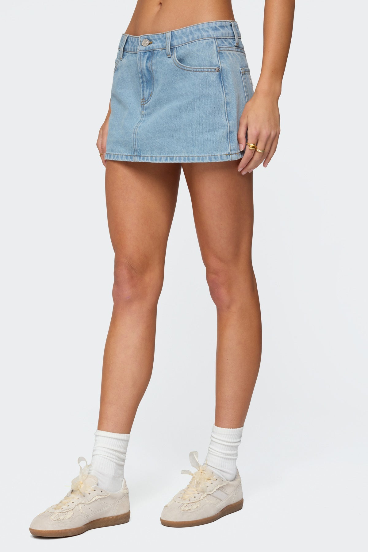 Eyelet Bows Denim Mini Skirt