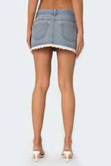 Eyelet Lace Up Denim Mini Skirt