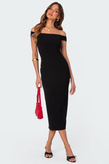 Kyla Off Shoulder Ribbed Midi Dress