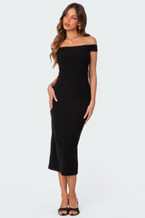 Kyla Off Shoulder Ribbed Midi Dress