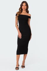 Kyla Off Shoulder Ribbed Midi Dress