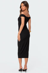 Kyla Off Shoulder Ribbed Midi Dress