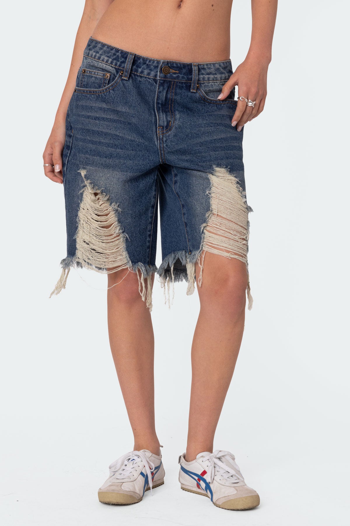 Distressed Denim Bermuda Shorts