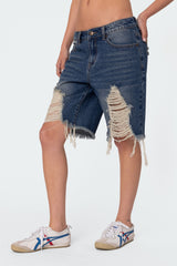 Distressed Denim Bermuda Shorts