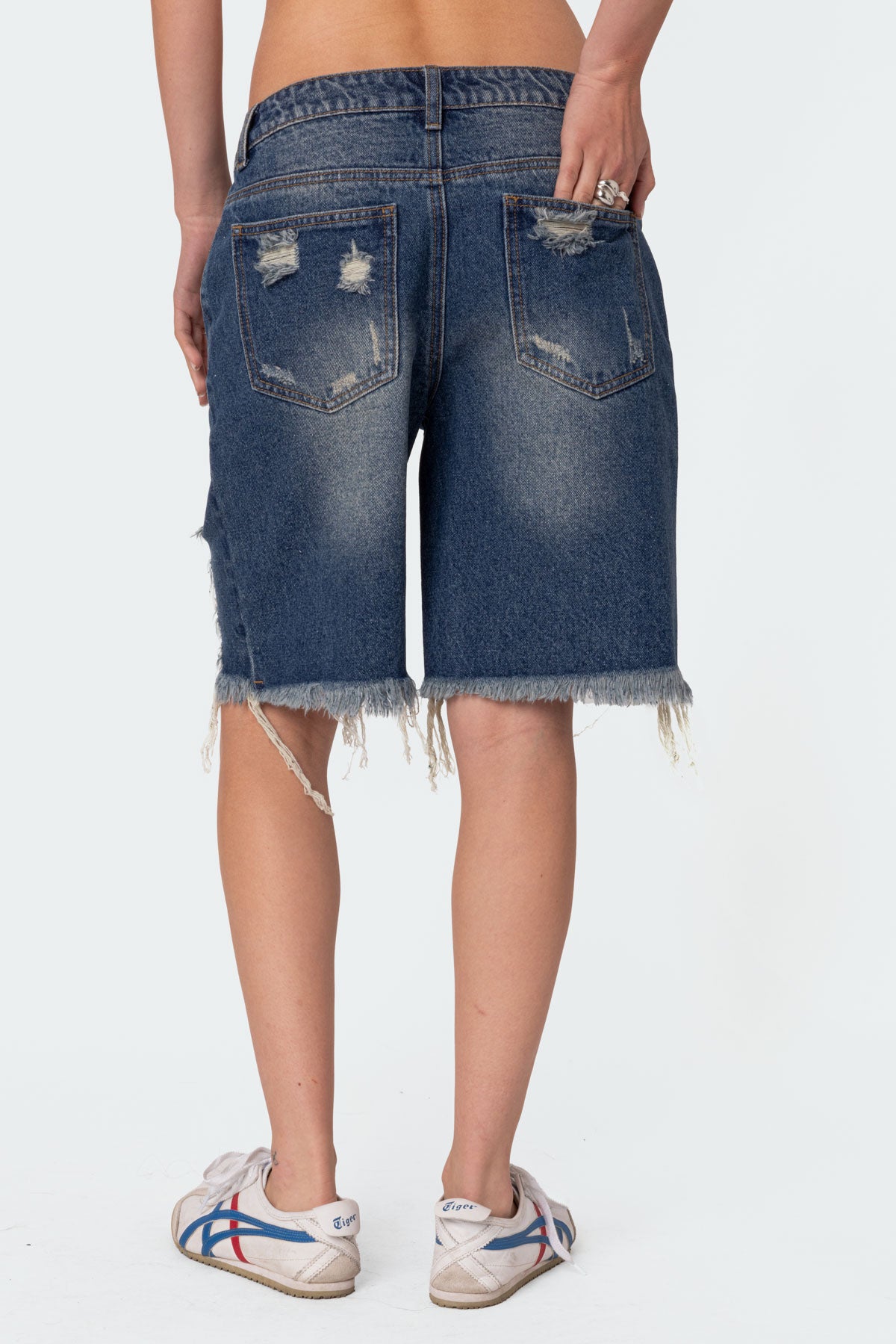 Distressed Denim Bermuda Shorts