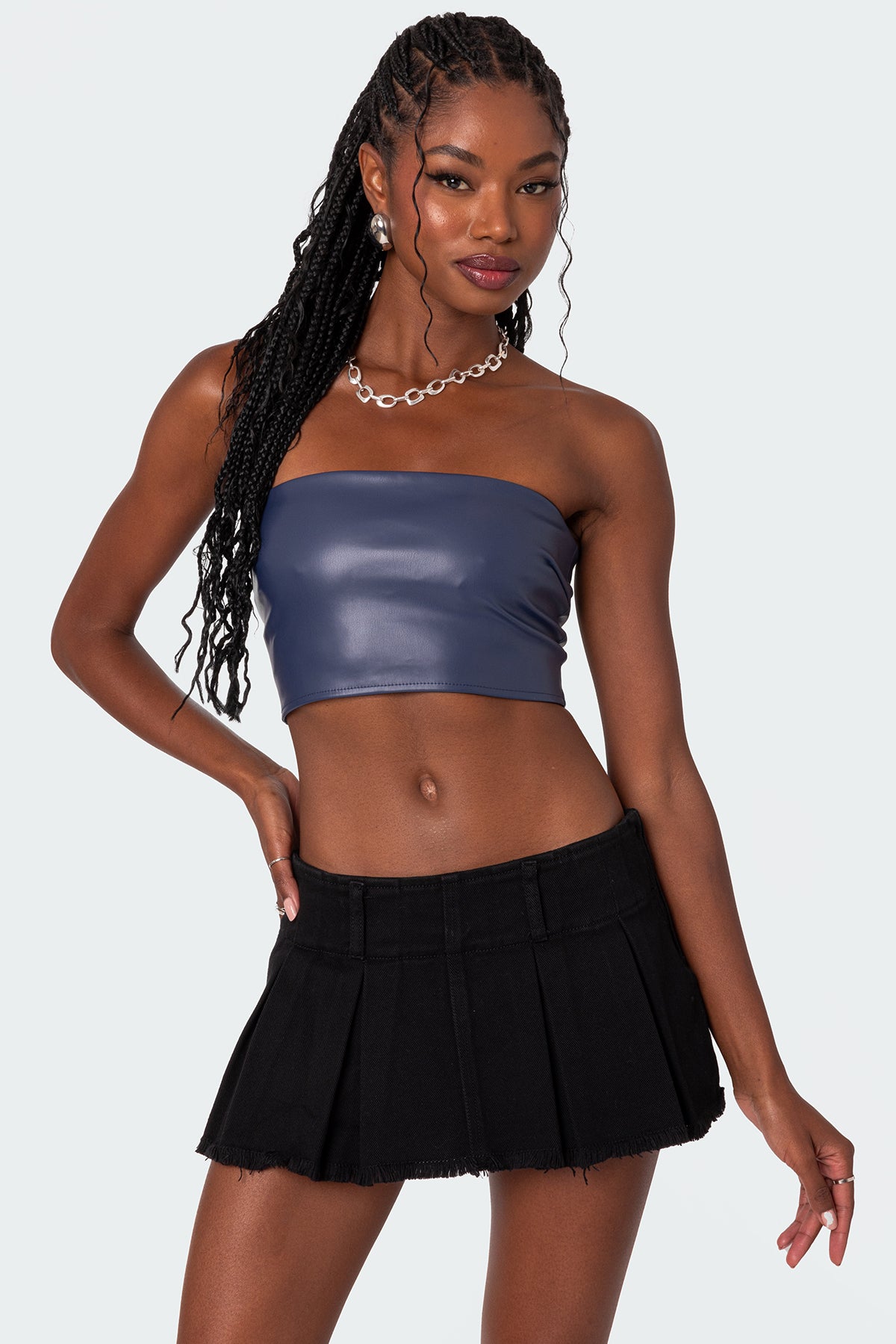 Mazie Faux Leather Bandeau Top