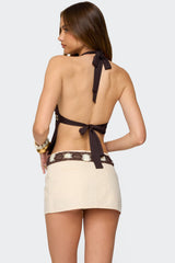 Pearlsy Button Backless Halter Top