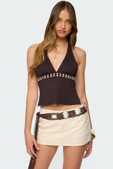 Pearlsy Button Backless Halter Top