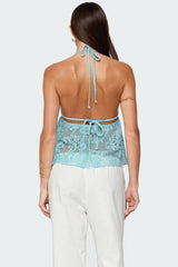 Sheer Crochet Babydoll Halter Top