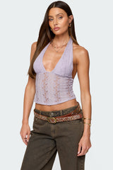 Naya Textured Sheer Lace Halter Top
