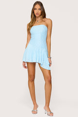 Elaia Asymmetric Strapless Lace Mini Dress
