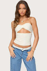 Textured Knit Strapless Cutout Top