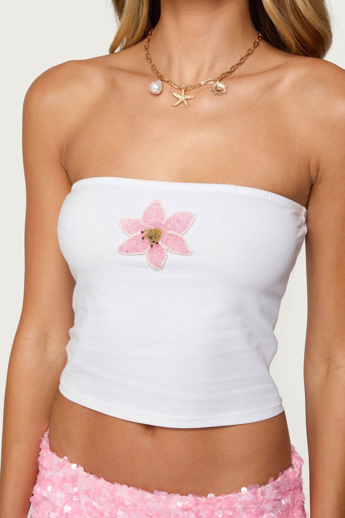Luli Beaded Flower Tube Top