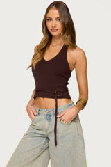 Kez Belted Knit Halter Top